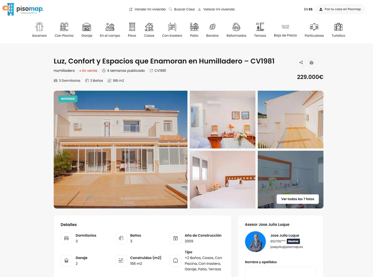 La misma clase de ficha publicada en WordPress con el tema del cliente